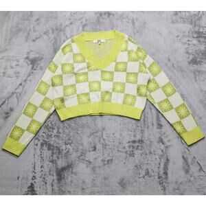 Madden NYC Sweater Womens XL Lime Green‎ V-Neck Jacquard Pullover Casual